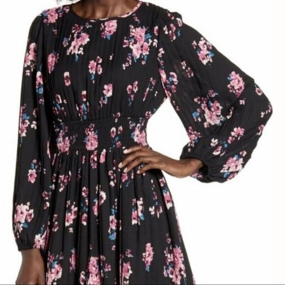 🚨 3 for $25 - LEITH Black Floral Pleated Dress Long Sleeve - Picture 4 of 11